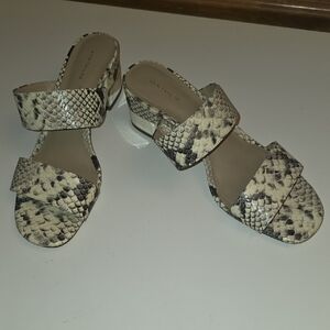 Ann Taylor Snakeskin Double Strap Chunky Metallic Heel